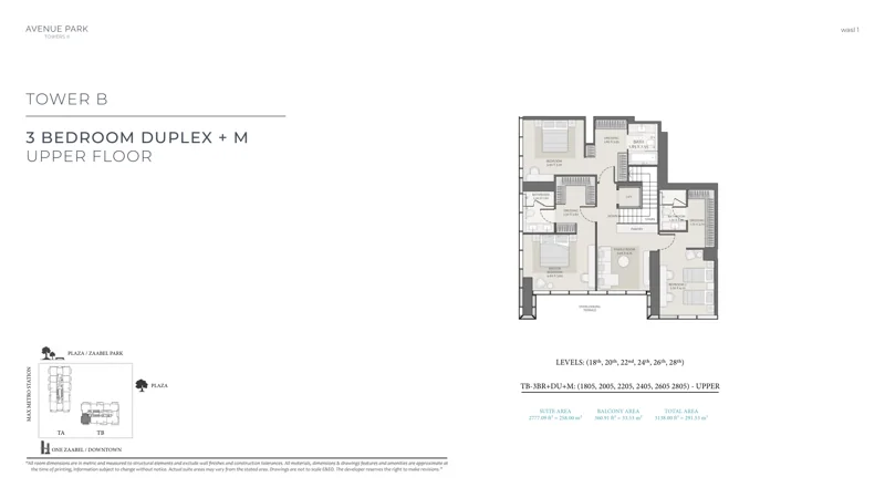 3 BR duplex · Upper floor from Wasl original unit-plan booklet