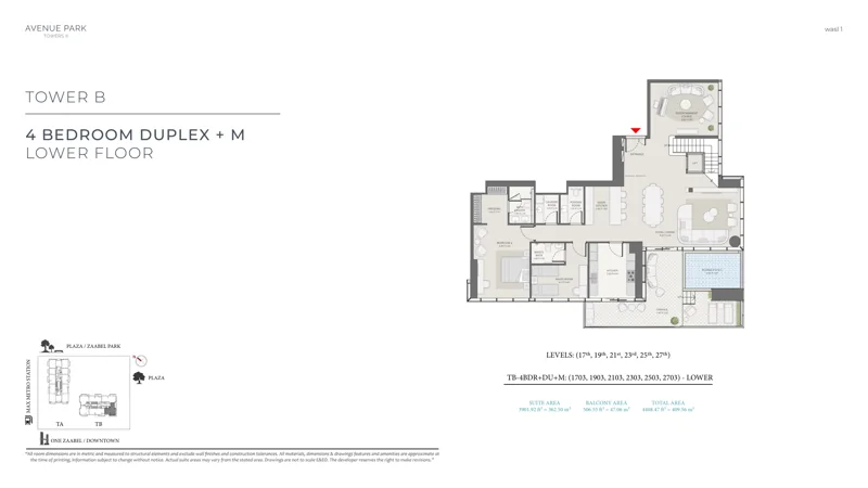 4 BR duplex · Lower floor from Wasl original unit-plan booklet