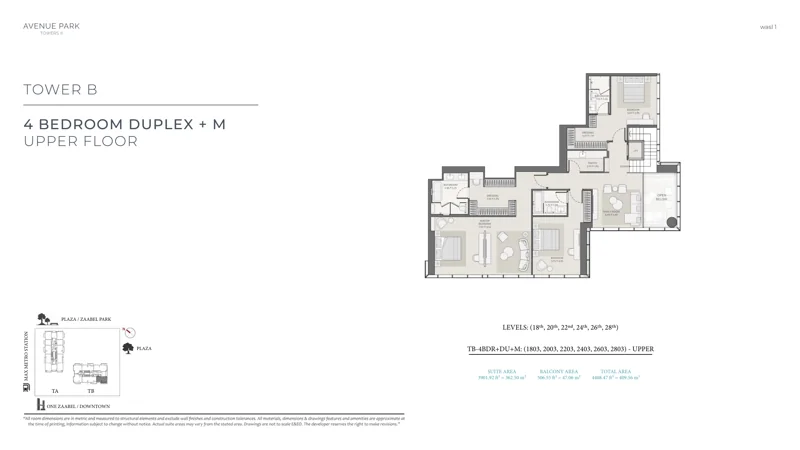 4 BR duplex · Upper floor from Wasl original unit-plan booklet