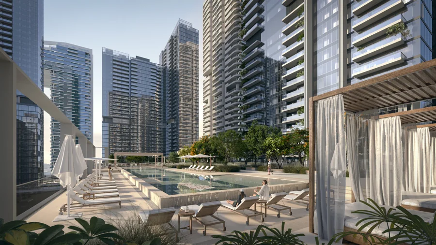 Shared swimming pool deck for Avenue Park Towers II residents, artist’s impression